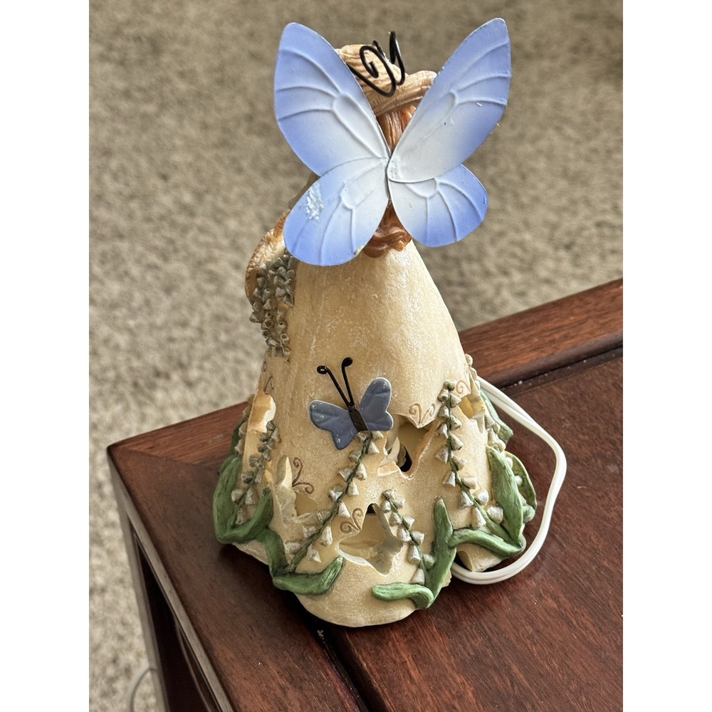 Vintage Ceramic Garden Fairy Butterfly Floral Table Desk Lamp Night Light - Picture 8 of 16